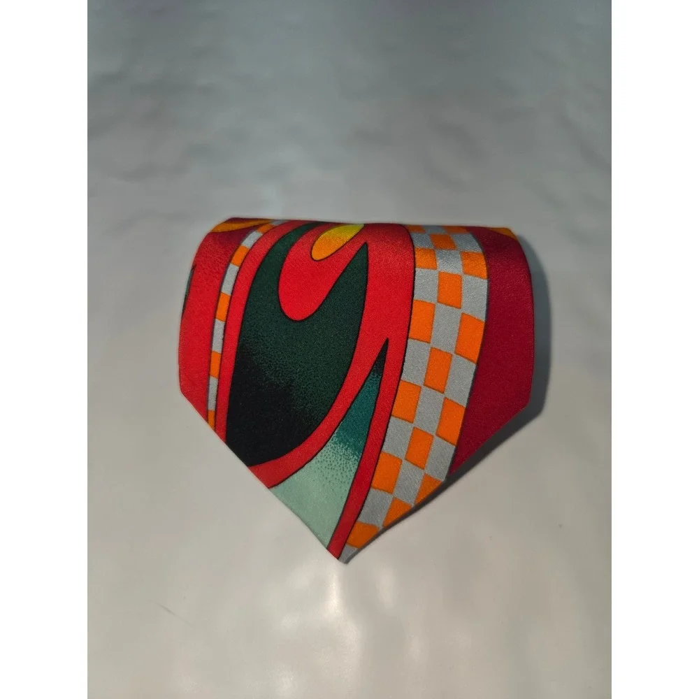 Rush Limbaugh No Boundaries Silk Tie Red Abstract Psychedelic Checkered VTG USA